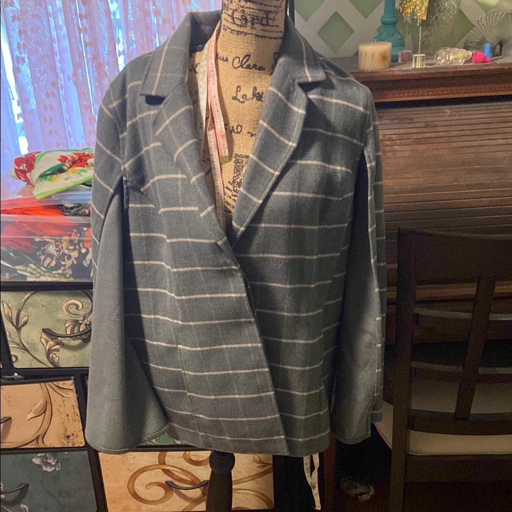 Chico's Slate Gray Striped Open-Front Blazer